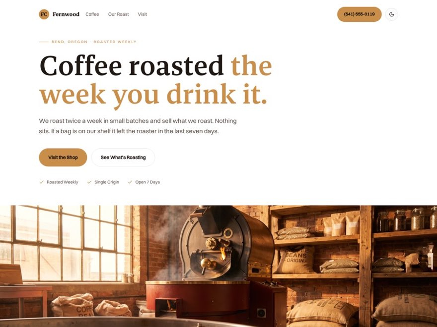 The Roastery style, a real page built by this engine