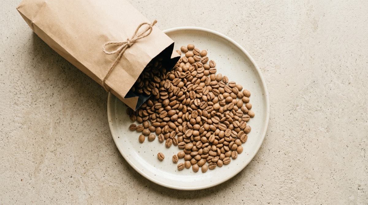 A bag of Colombian Huila coffee beans