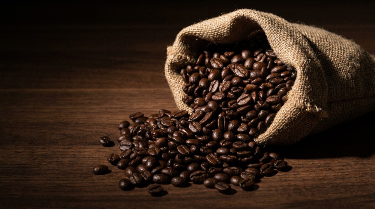 A bag of Sumatran Lintong coffee beans